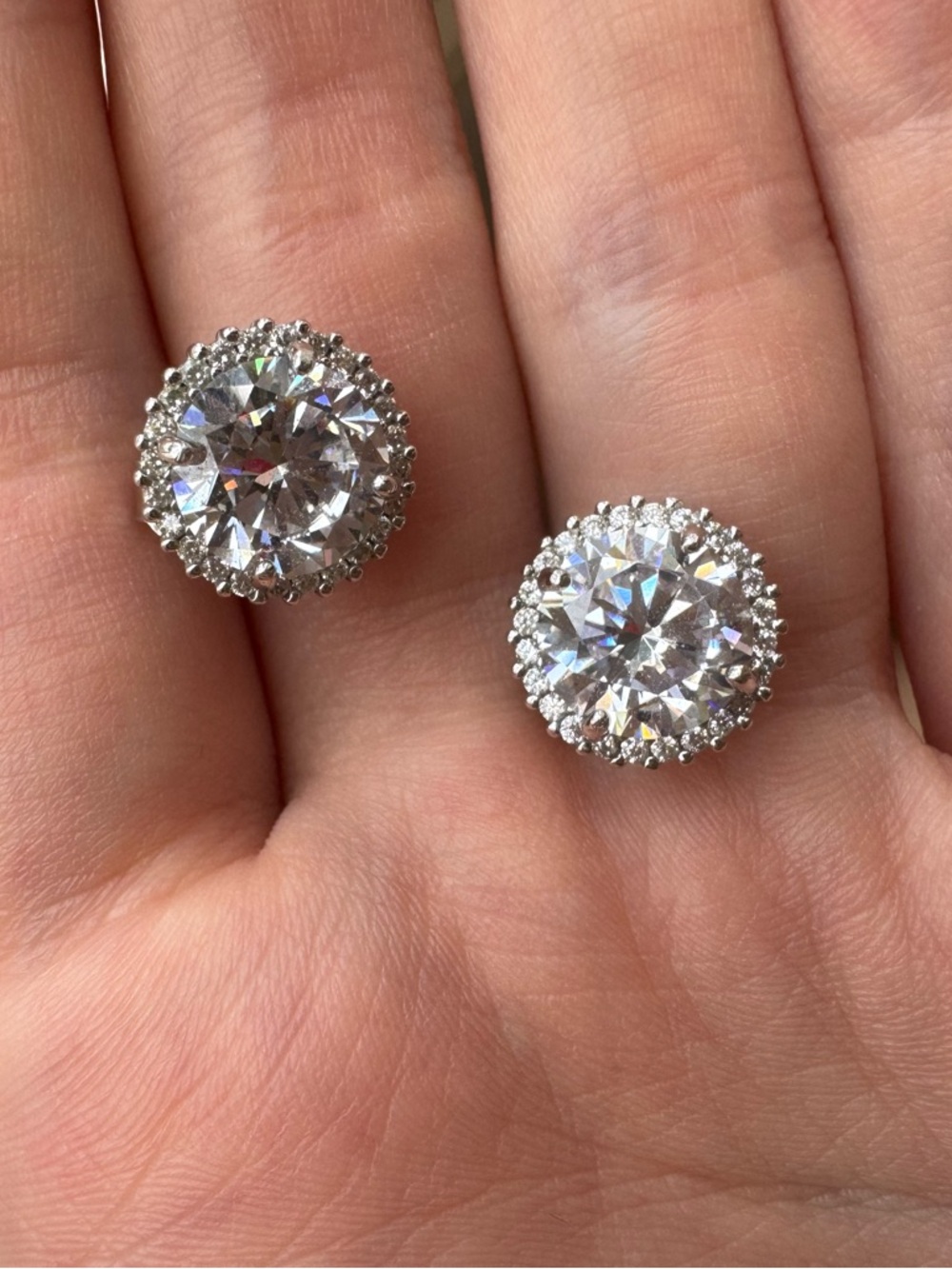 Classic Silver-Tone Clear Crystal Halo Stud Earrings